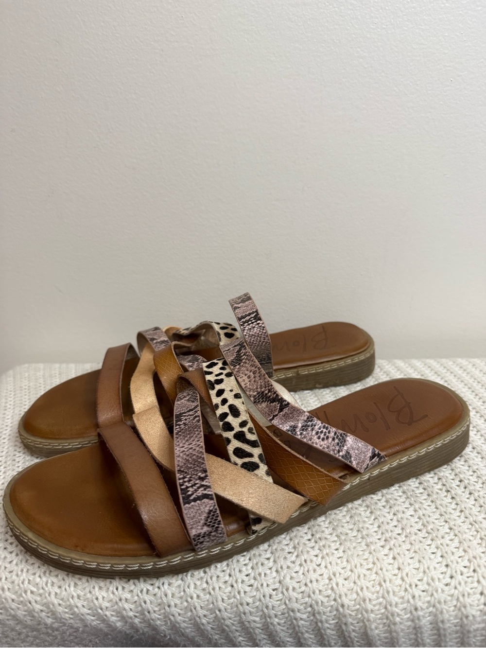 Blowfish Women’s Brown Multi-Strap Slide Sandals with Animal Print size 10 - Picture 3 of 9